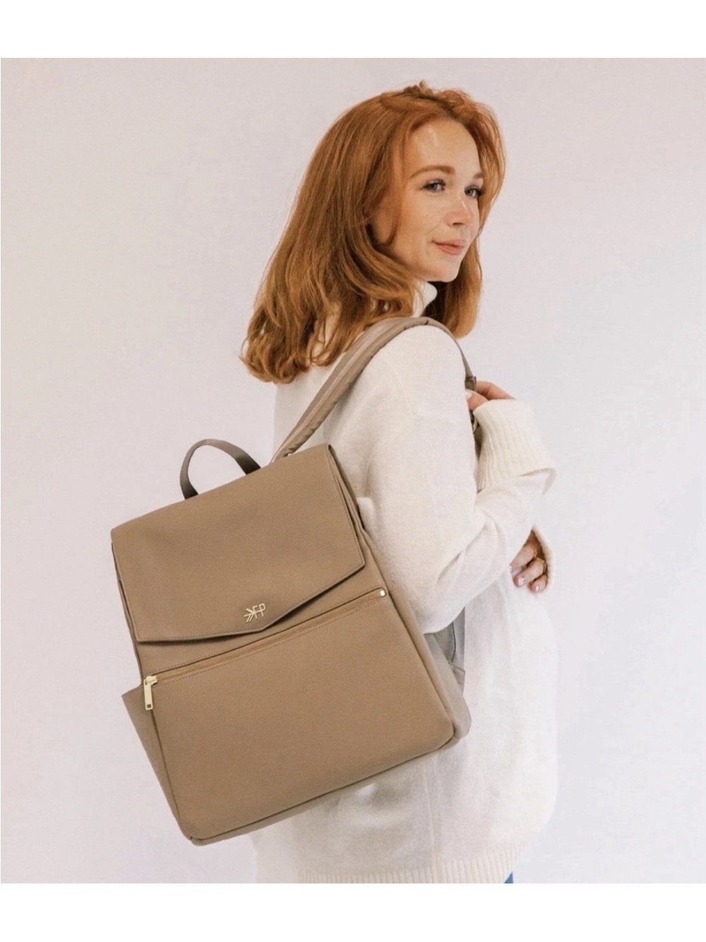 Freshly Picked Classic Diaper Bag Backpack Vegan Leather Nude Beige Large